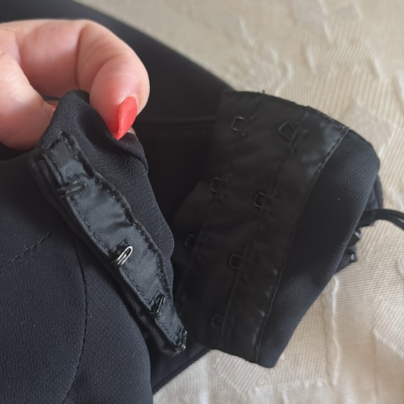 Evening formal long halter dress black open back crape lined mock satin ruffle 4 - Picture 15 of 15